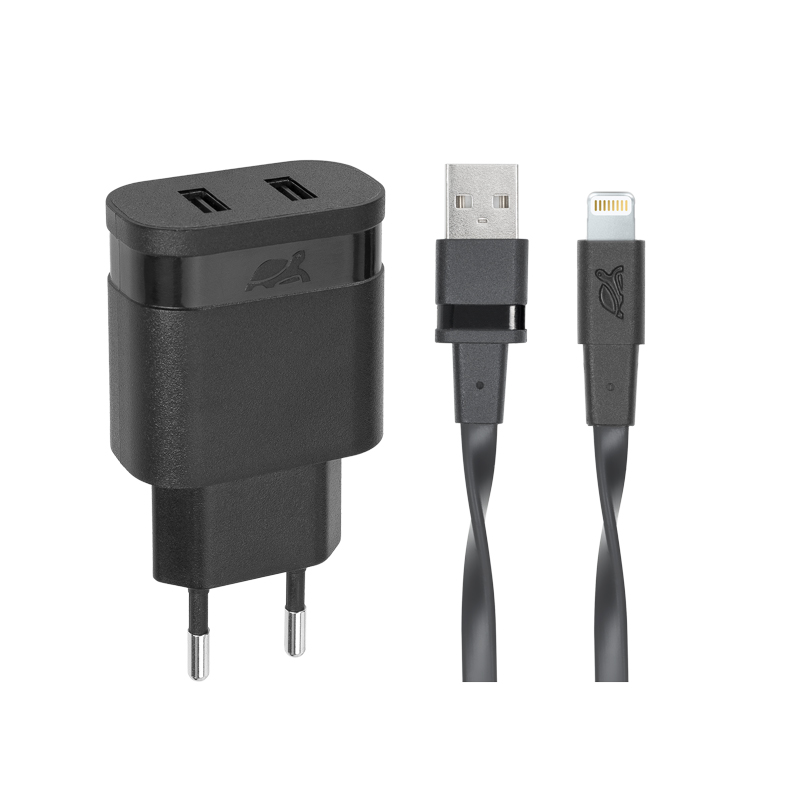 Riva Power 4125 BD2 síťová nabíječka 3,4 A/ 2 USB, černá + Mfi Apple Lightning kabel