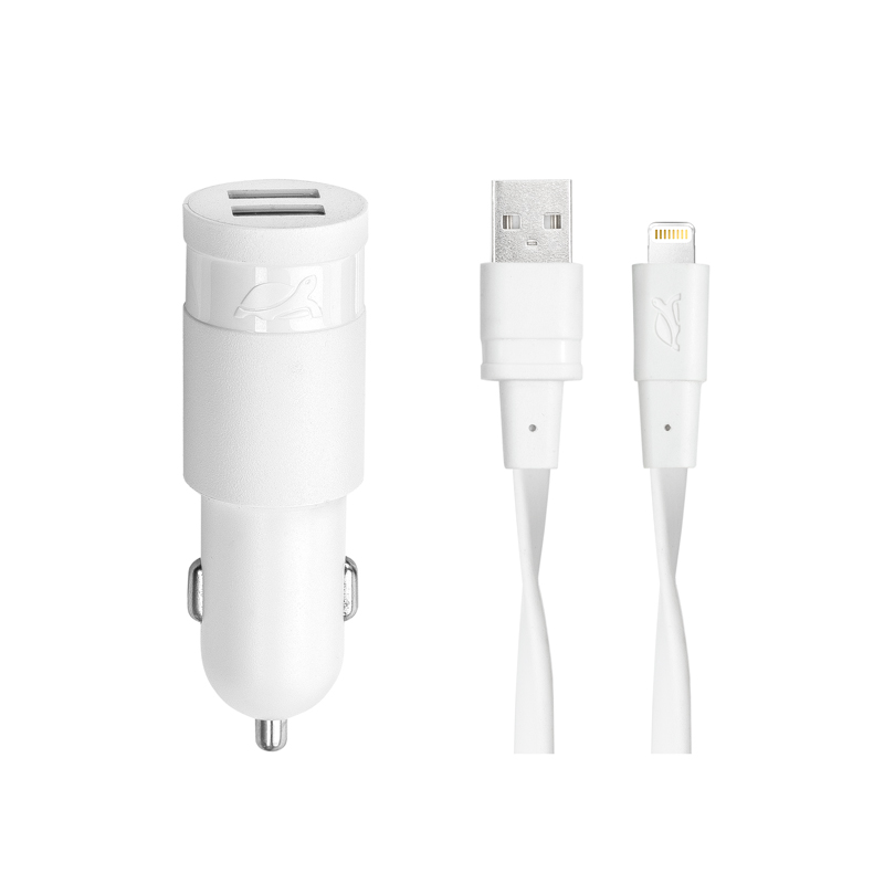 Riva Power 4225 WD2 duální automobilový adaptér 3,4A/2xUSB, bílá + Mfi Apple Lightning kabel