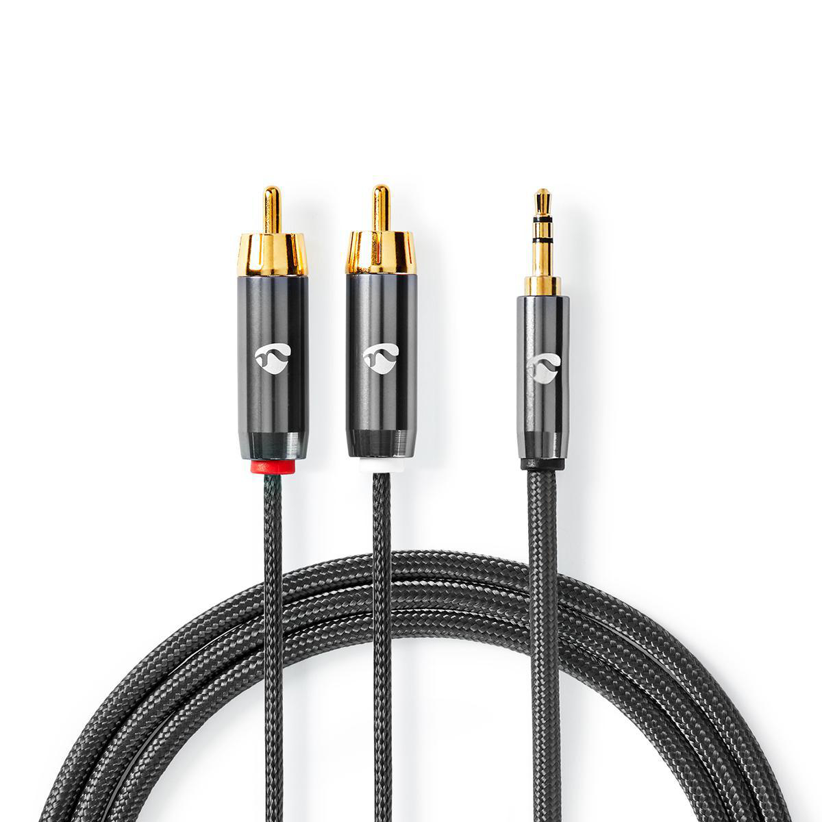 Nedis Fabritallic propojovací audio kabel zástrčka jack 3.5mm - zástrčka 2x cinch, 2 m (CATB22200GY20)