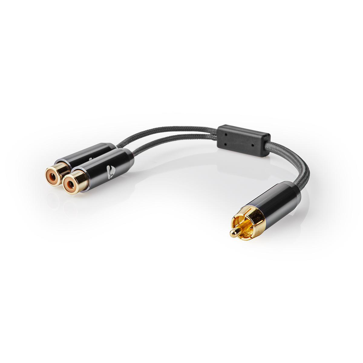 Nedis Fabritallic propojovací audio kabel k subwooferu zástrčka cinch - zásuvka 2x cinch, 0.2 m (CATB24010GY02)