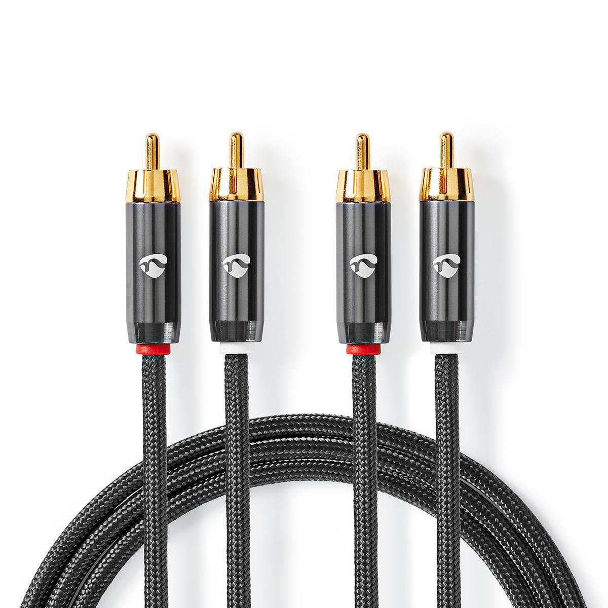 Nedis Fabritallic propojovací audio kabel zástrčka 2x cinch - zástrčka 2x cinch, 2 m (CATB24200GY20)