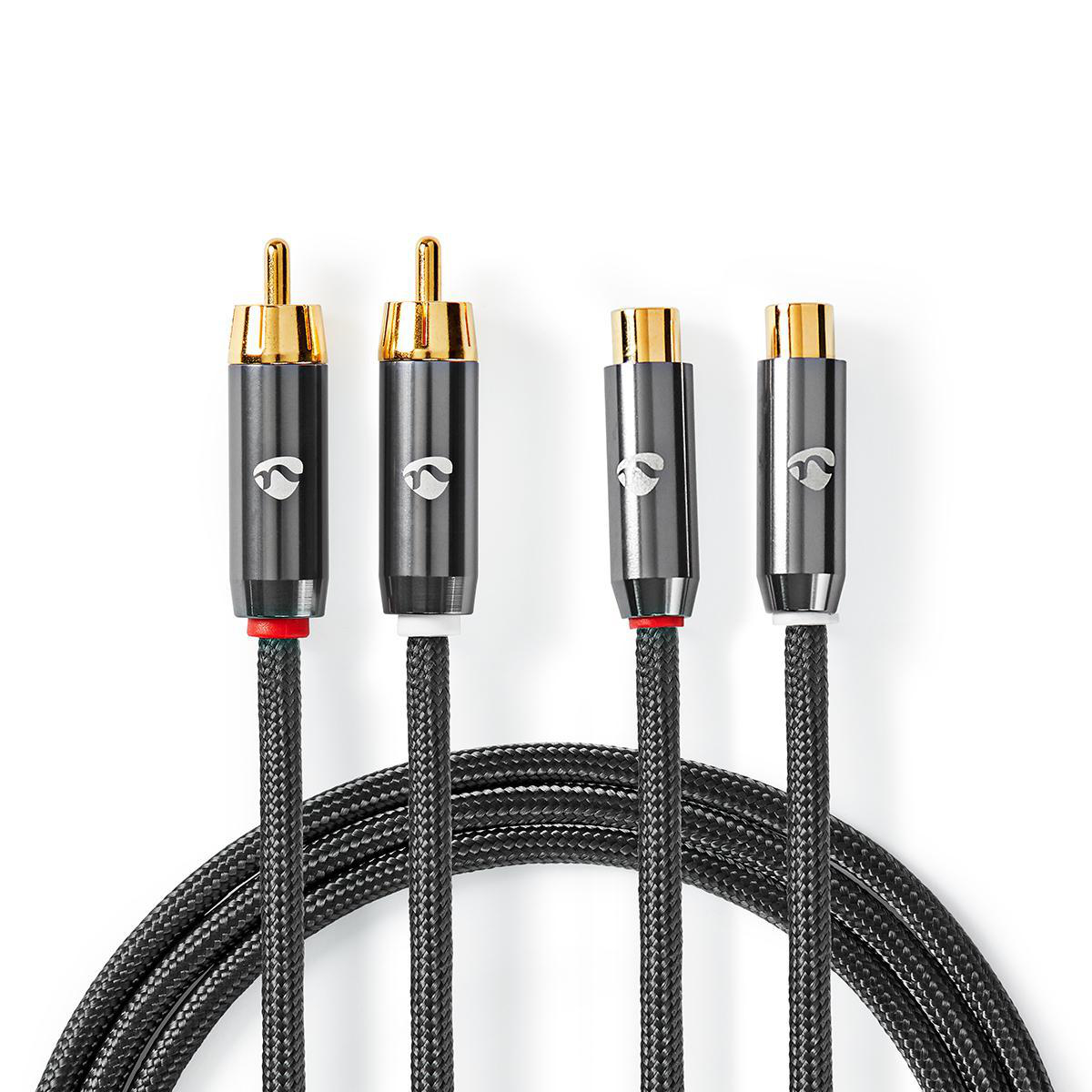 Nedis Fabritallic prodlužovací audio kabel zástrčka 2x cinch - zásuvka 2x cinch, 5 m (CATB24205GY50)