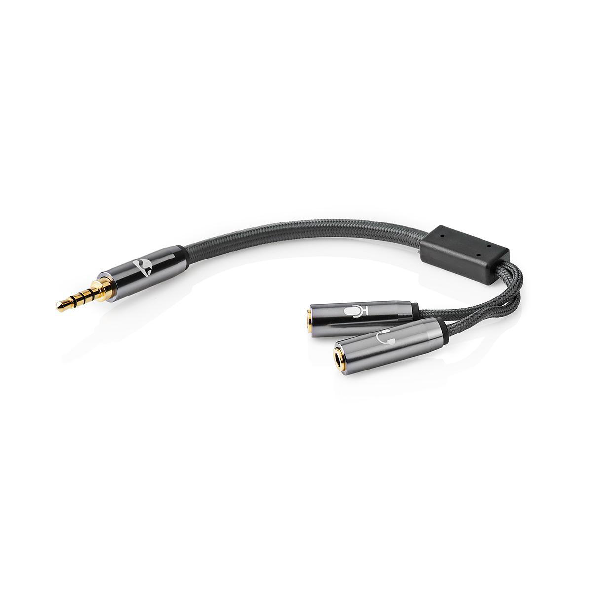 Nedis Fabritallic propojovací audio kabel zástrčka 4pin jack 3.5mm - 2 x zásuvka jack 3.5mm, 0.2 m (CATB22150GY02)