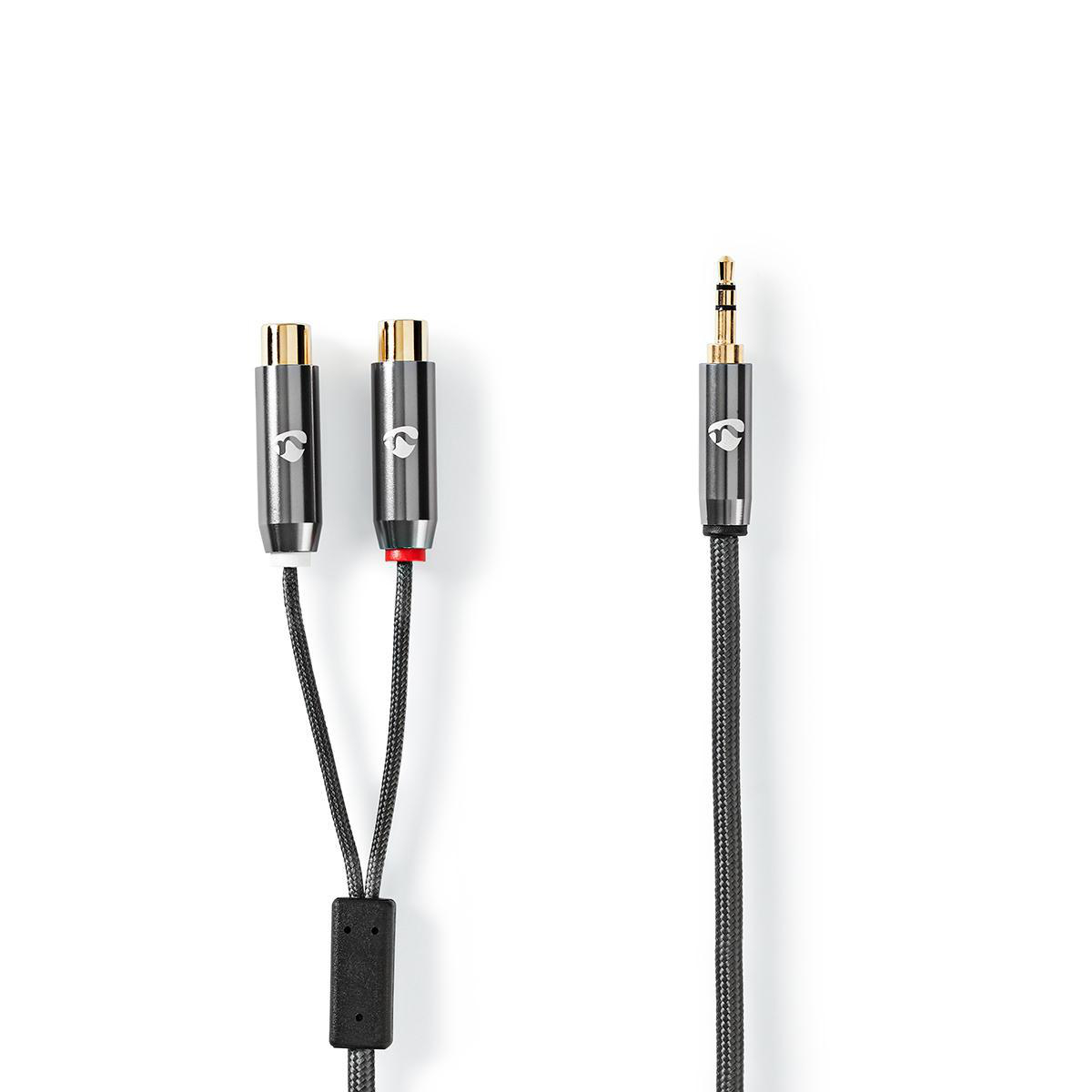 Nedis Fabritallic propojovací audio kabel zástrčka jack 3.5mm - zásuvka 2x cinch, 0.2 m (CATB22250GY02)