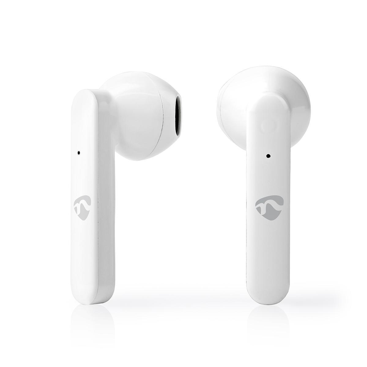 Nedis HPBT2052WT Bluetooth bezdrátová sluchátka do uší, hlasové/dotykové ovládání, 3 hod. výdrž, nabíjecí pouzdro, bílá