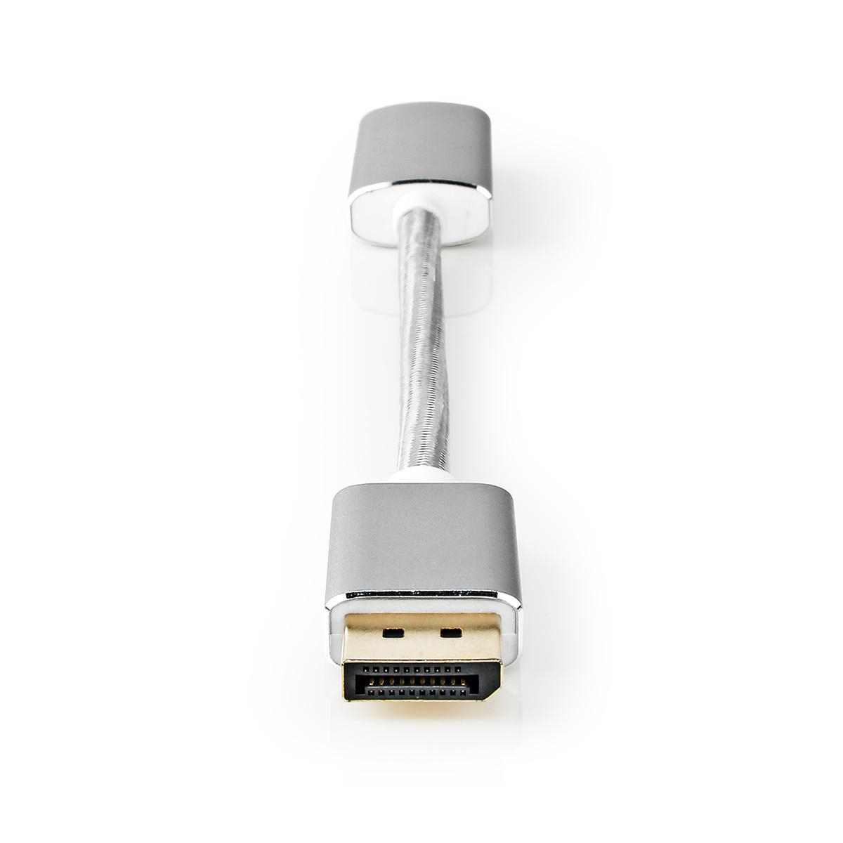 Displayport kabel | DisplayPort Zástrčka | Výstup HDMI™ | 4K@60Hz | Pozlacené | 0.20 m | Kulatý | Opletený | Stříbrná | Box s Okénkem