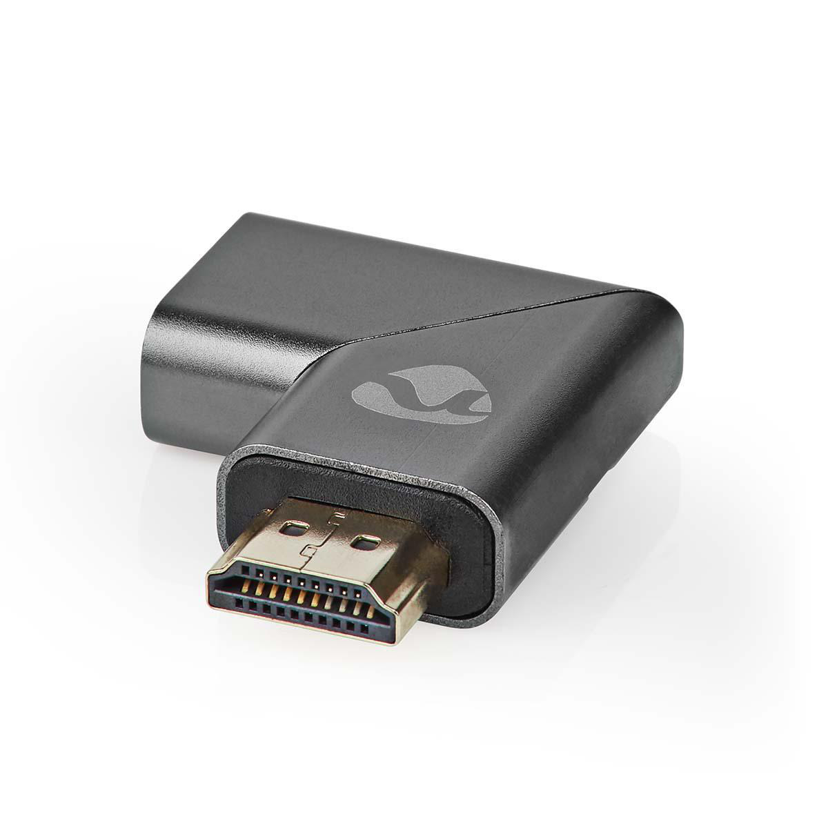 HDMI ™ Adapter | HDMI Zástrčka / Konektor HDMI ™ | HDMI Zásuvka / Výstup HDMI™ | Pozlacené | Úhlový Levý | Hliník | Šedá | 1 pc | Box s Okénkem