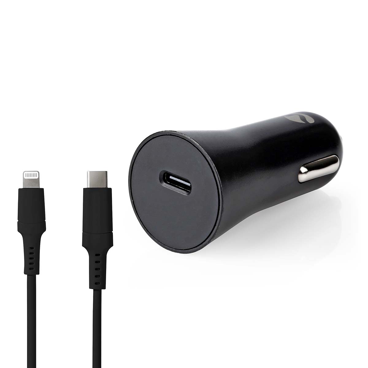 Nedis CCPDL20W111BK automobilový USB nabíjecí adaptér 1.67 A / 2.22 A / 3 A PowerDelivery 3.0 / USB-C, kabel Lightning 8-Pin 1m / černá