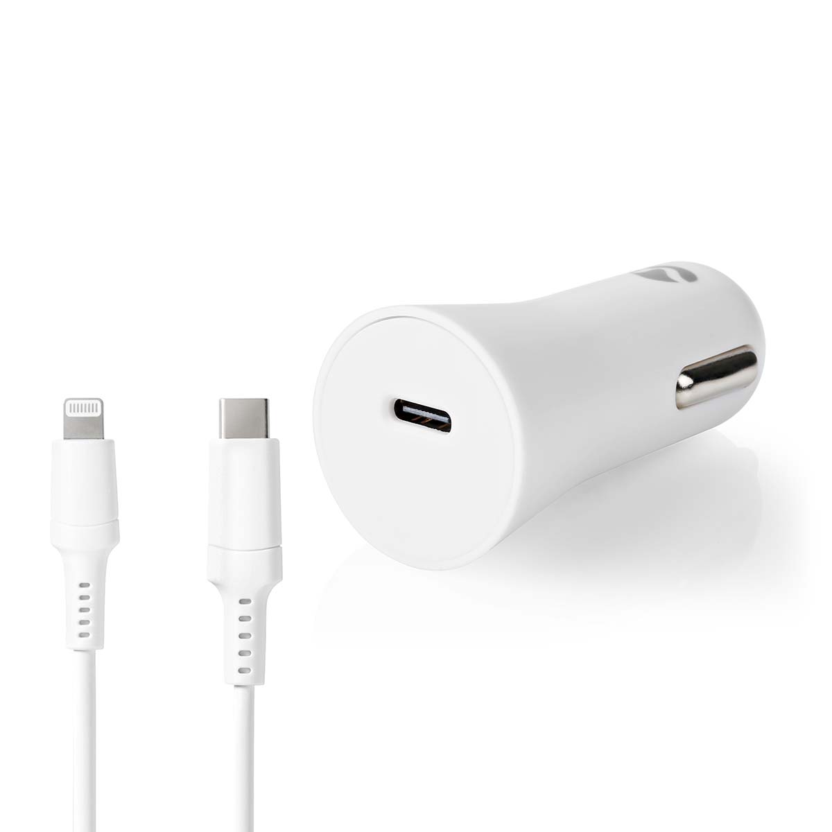 Nedis CCPDL20W111WT automobilový USB nabíjecí adaptér 1.67 A / 2.22 A / 3 A PowerDelivery 3.0 / USB-C™, kabel Lightning 8-Pin 1m / bílá