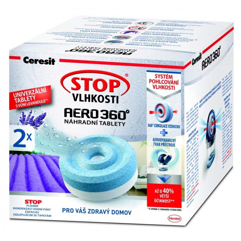 Ceresit STOP VLHKOSTI AERO 360° náhradní tablety 2v1 levandulová zahrada (2x450g)