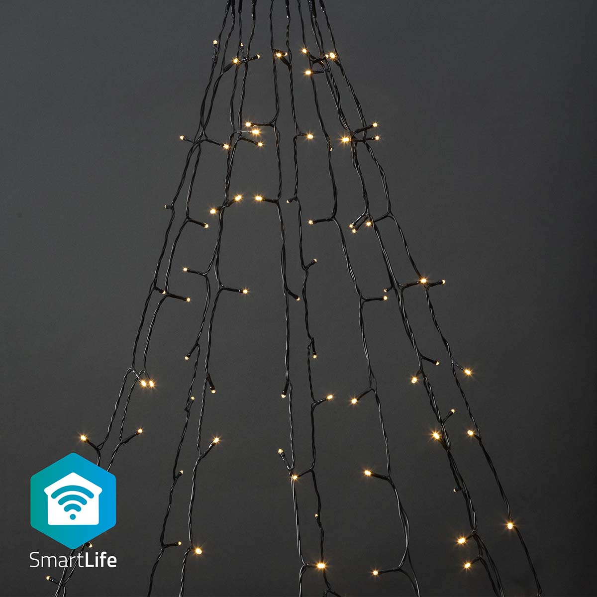 Nedis SmartLife chytrý vánoční řetěz stromek 10x2 m, 200 LED, venkovní IP65, teplá bílá (WIFILXT01W200)
