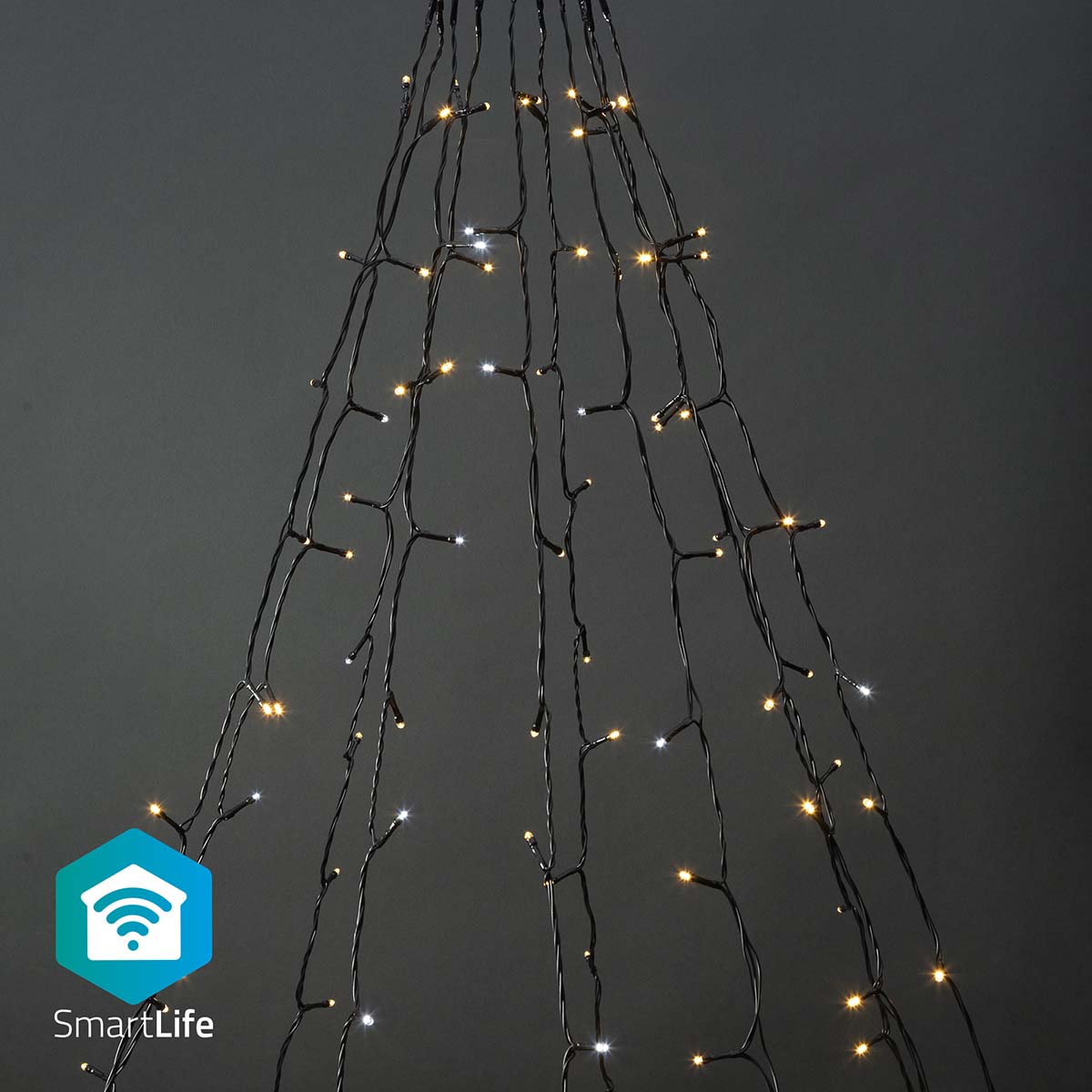 Nedis SmartLife chytrý vánoční řetěz stromek 10x2 m, 200 LED, venkovní IP65, teplá/studená bílá (WIFILXT02W200)