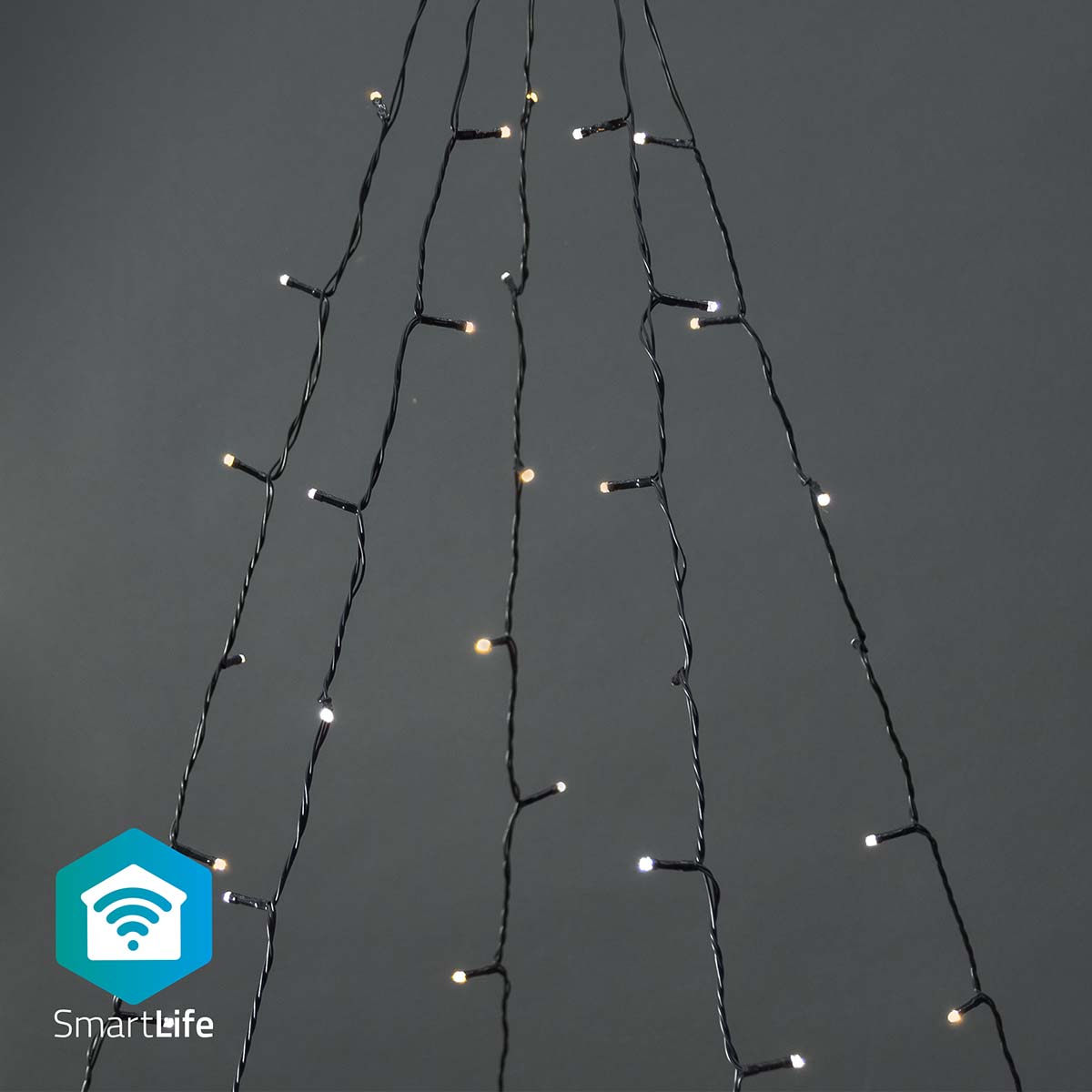 Nedis SmartLife chytrý vánoční řetěz stromek 5x4 m, 200 LED, venkovní IP65, teplá/studená bílá (WIFILXT12W200)
