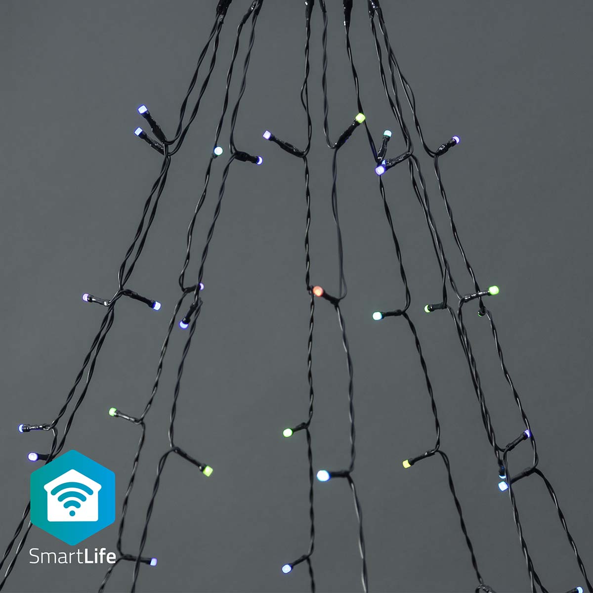 Nedis SmartLife chytrý vánoční řetěz stromek 10x2 m, 180 LED, venkovní IP65, barevný RGB (WIFILXT01C180)