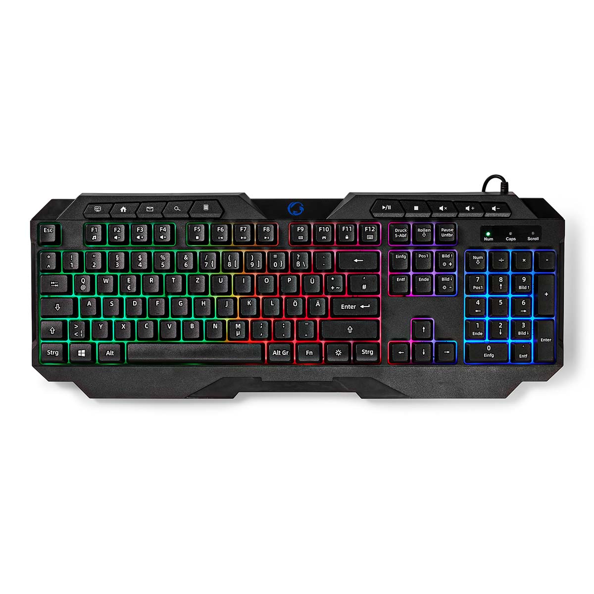 Wired Gaming Keyboard | USB-A | Membránové Keys | LED | QWERTZ | DE Rozložení Kláves | Délka napájecího kabelu: 1.30 m | Multimediální