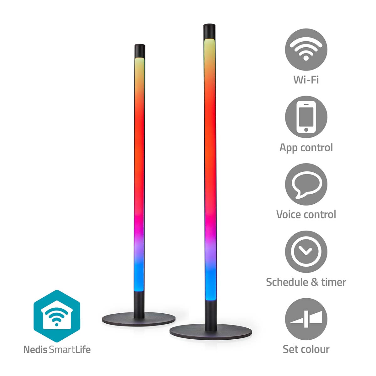 Nedis SmartLife stojací lampa Wi-Fi LED, 600 lm, RGBIC, teplá-studená bílá, 36 W, 2ks (WIFILD10RGBW)
