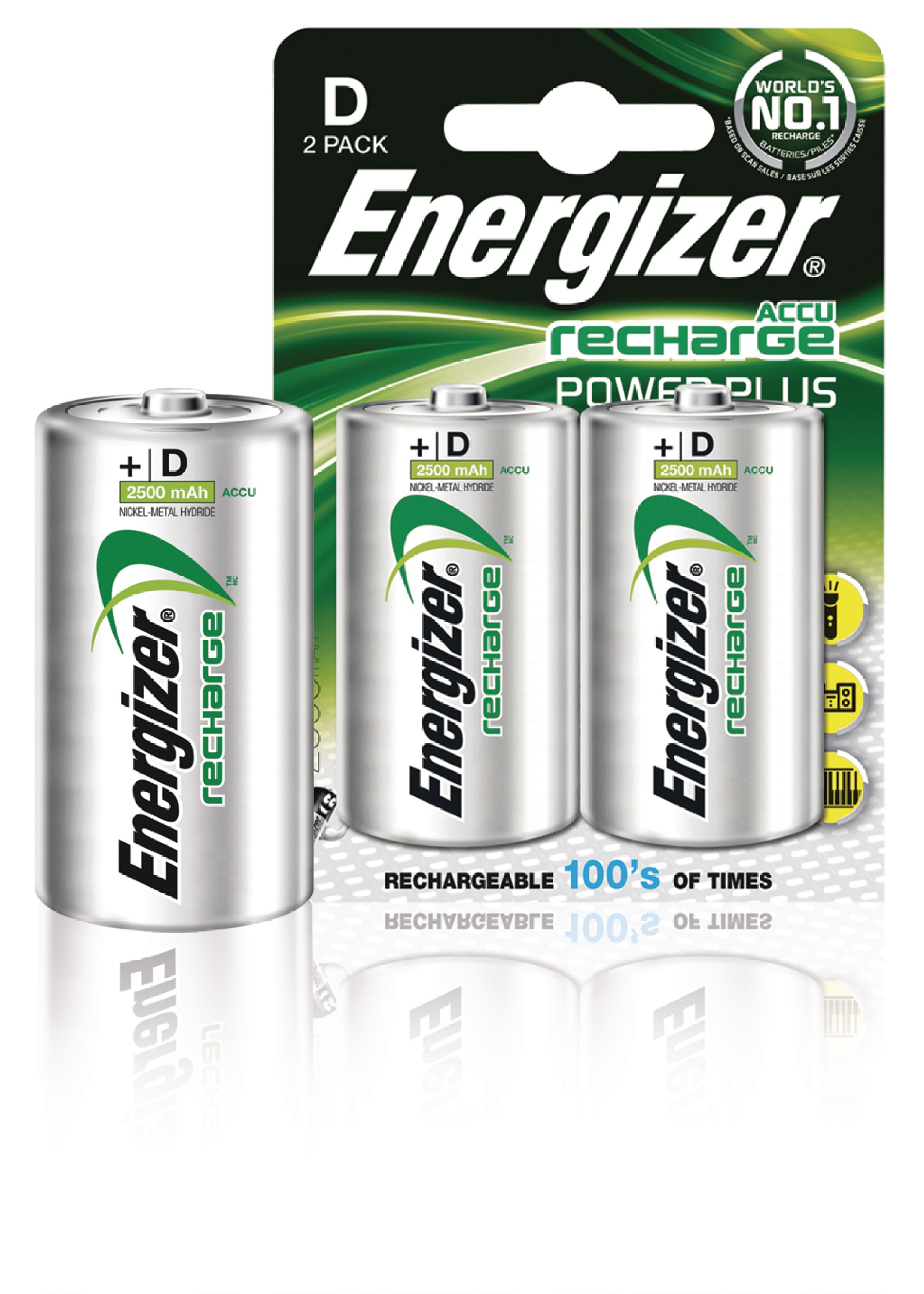 Nabíjecí baterie Energizer NiMH R20 1.2V 2500mAh - 2ks, ENRD2500P2