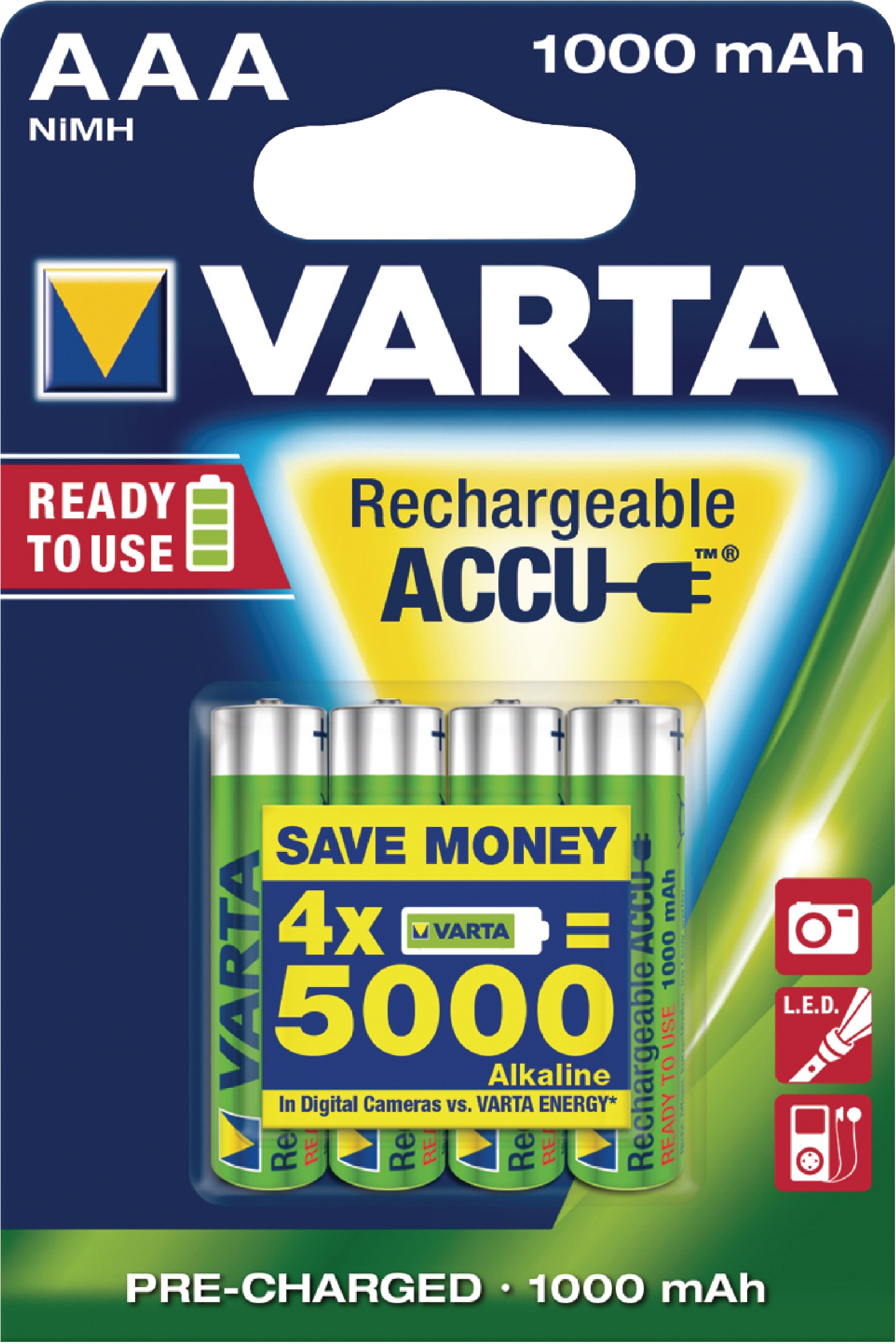 Nabíjecí baterie Varta NiMH AAA 1.2V 1000mAh - 4ks, VARTA-5703B/4