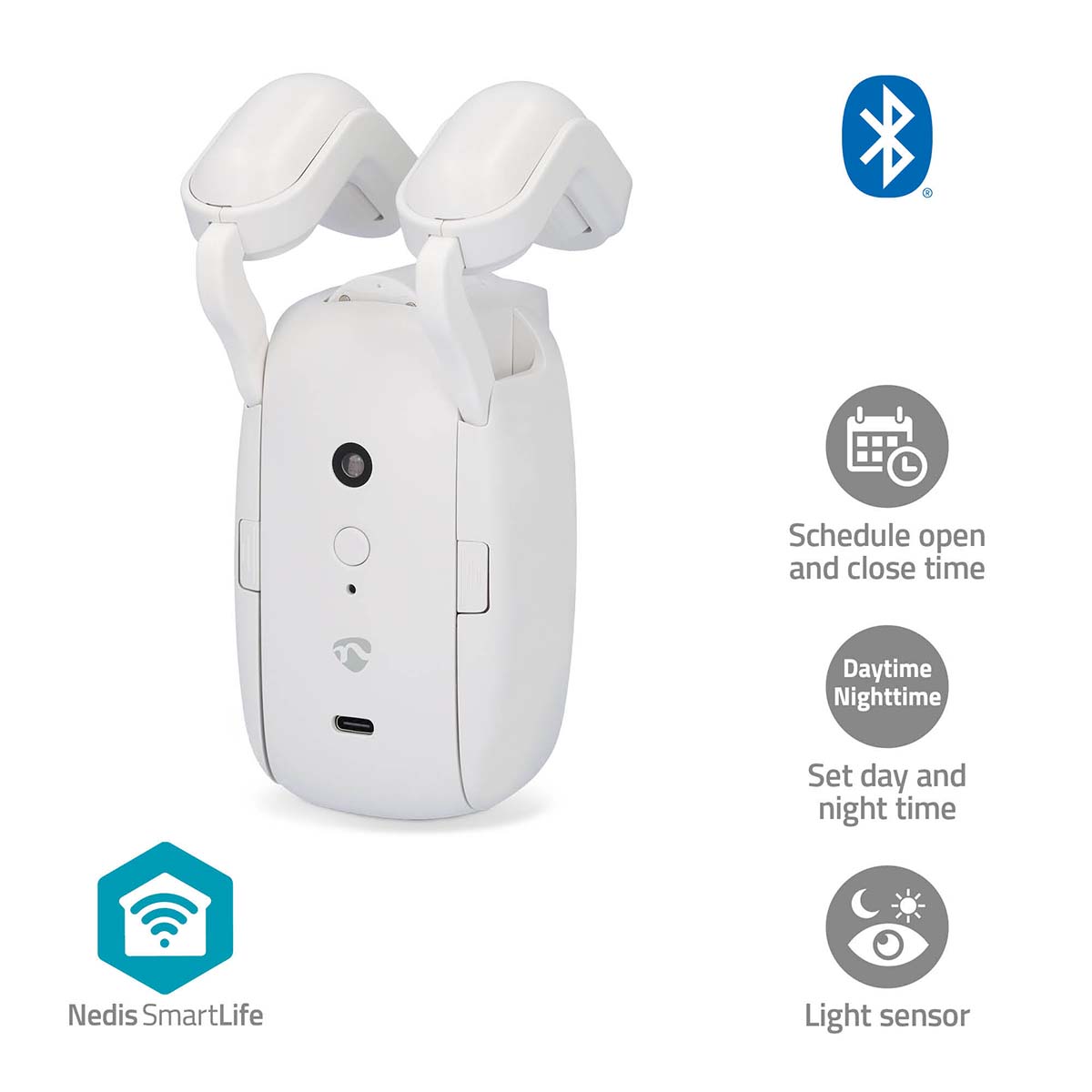 Nedis SmartLife robot pro ovládání závěsů na tyči, Bluetooth, baterie 4000 mAh, USB, bílá (BTMC10WT1PC)