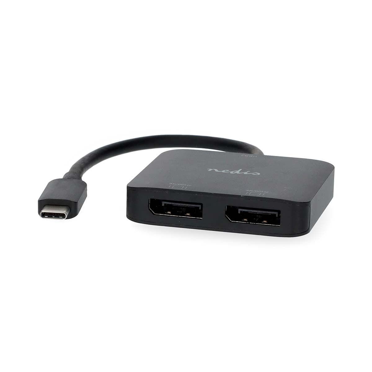 USB-C™ Adaptér | USB 3.2 Gen 1 | USB-C™ Zástrčka | 2x Displayport Female | 4K@60Hz | 0.20 m | Kulatý | Poniklované | PVC | Černá | Box