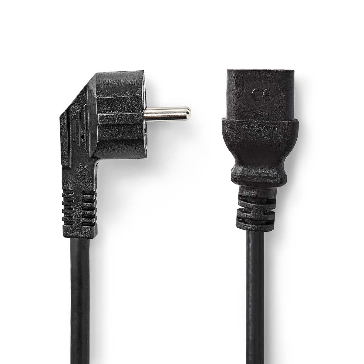 Napájecí kabel | Typ F Zástrčka | IEC-320-C19 | Úhlový | Přímý | Poniklované | 2.00 m | Kulatý | PVC | Černá | Label