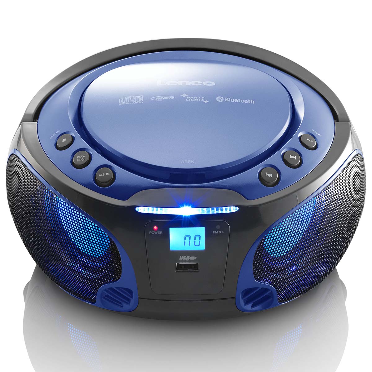 SCD-550BU Přenosné FM rádio CD / MP3 / USB / Bluetooth® přehrávač s LED osvětlením Modrá
