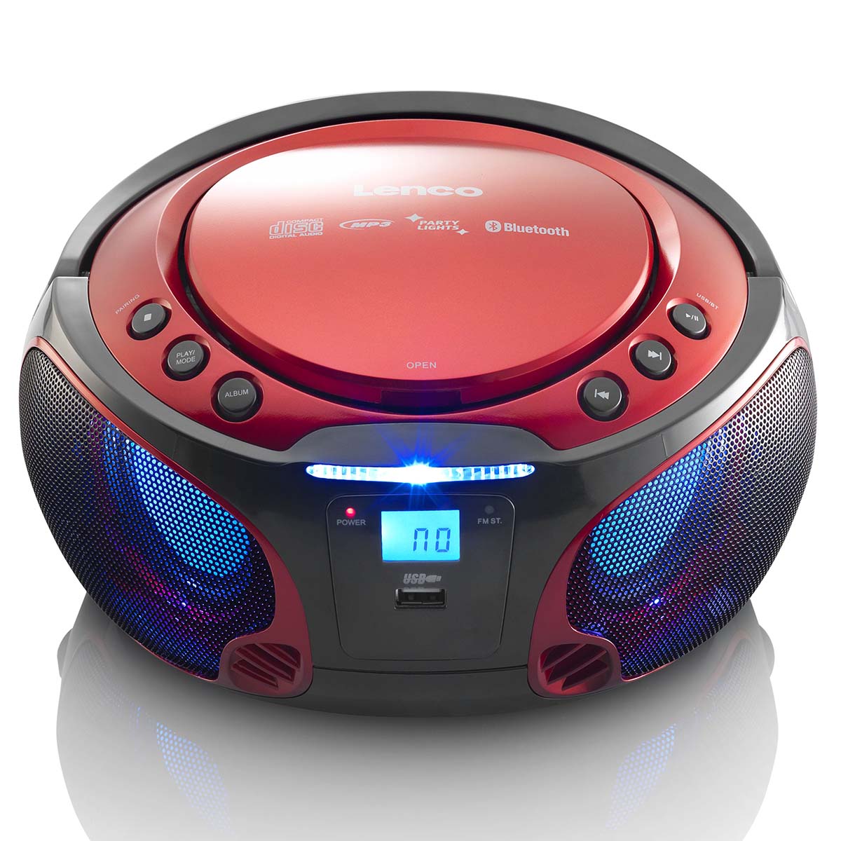 SCD-550RD Přenosné FM rádio CD/MP3/USB/Bluetooth® přehrávač s LED osvětlením Červená