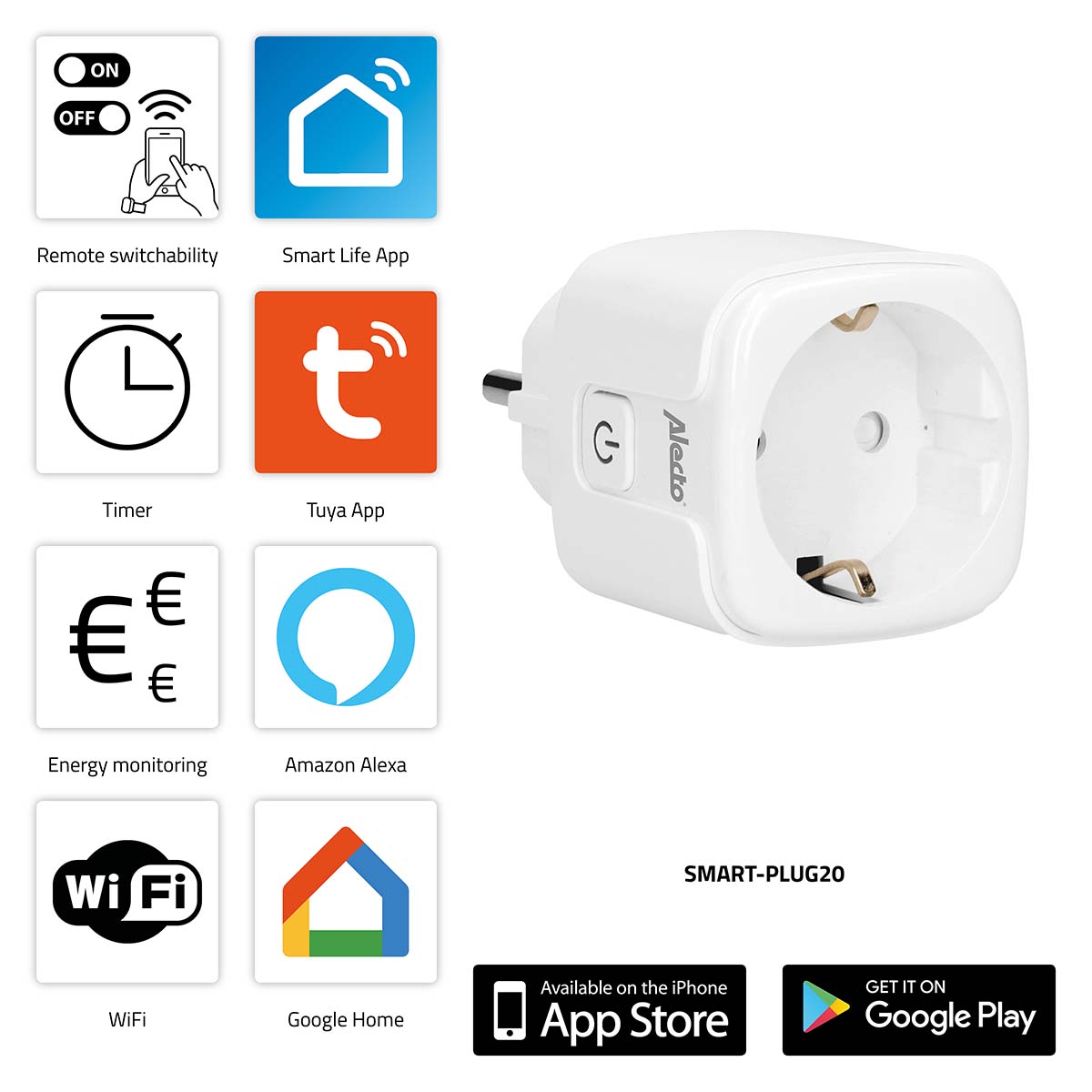 SMART-PLUG20 Chytrá Wi-Fi zásuvka s monitorem spotřeby energie 16A 3680W