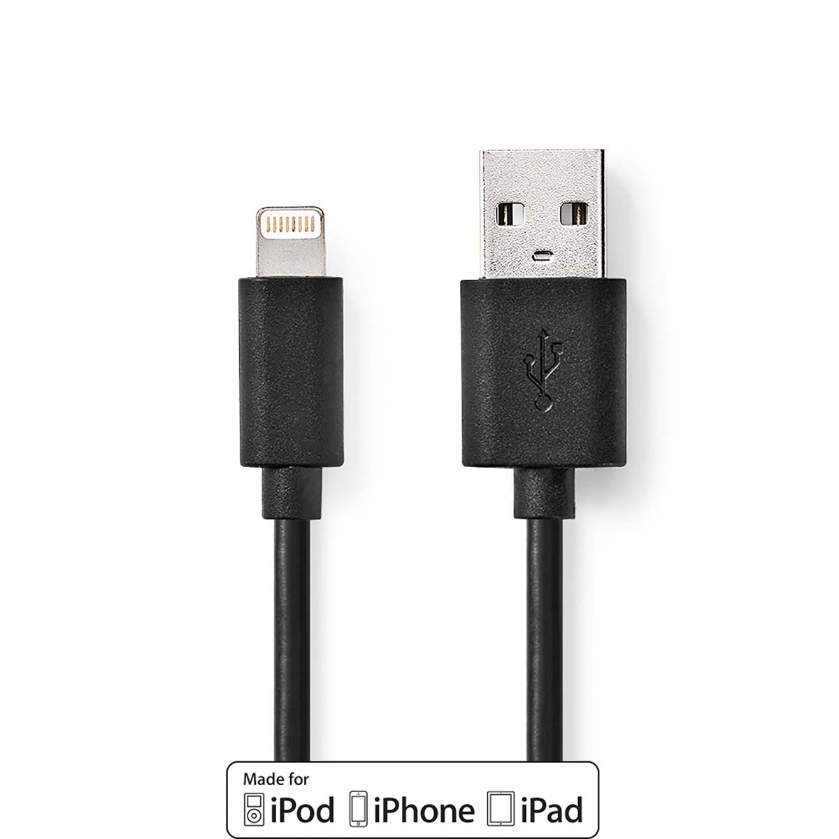 Lightning Kabel | USB 2.0 | Apple Lightning 8pinový | USB-A Zástrčka | 480 Mbps | Poniklované | 1.00 m | Kulatý | PVC | Černá | Label