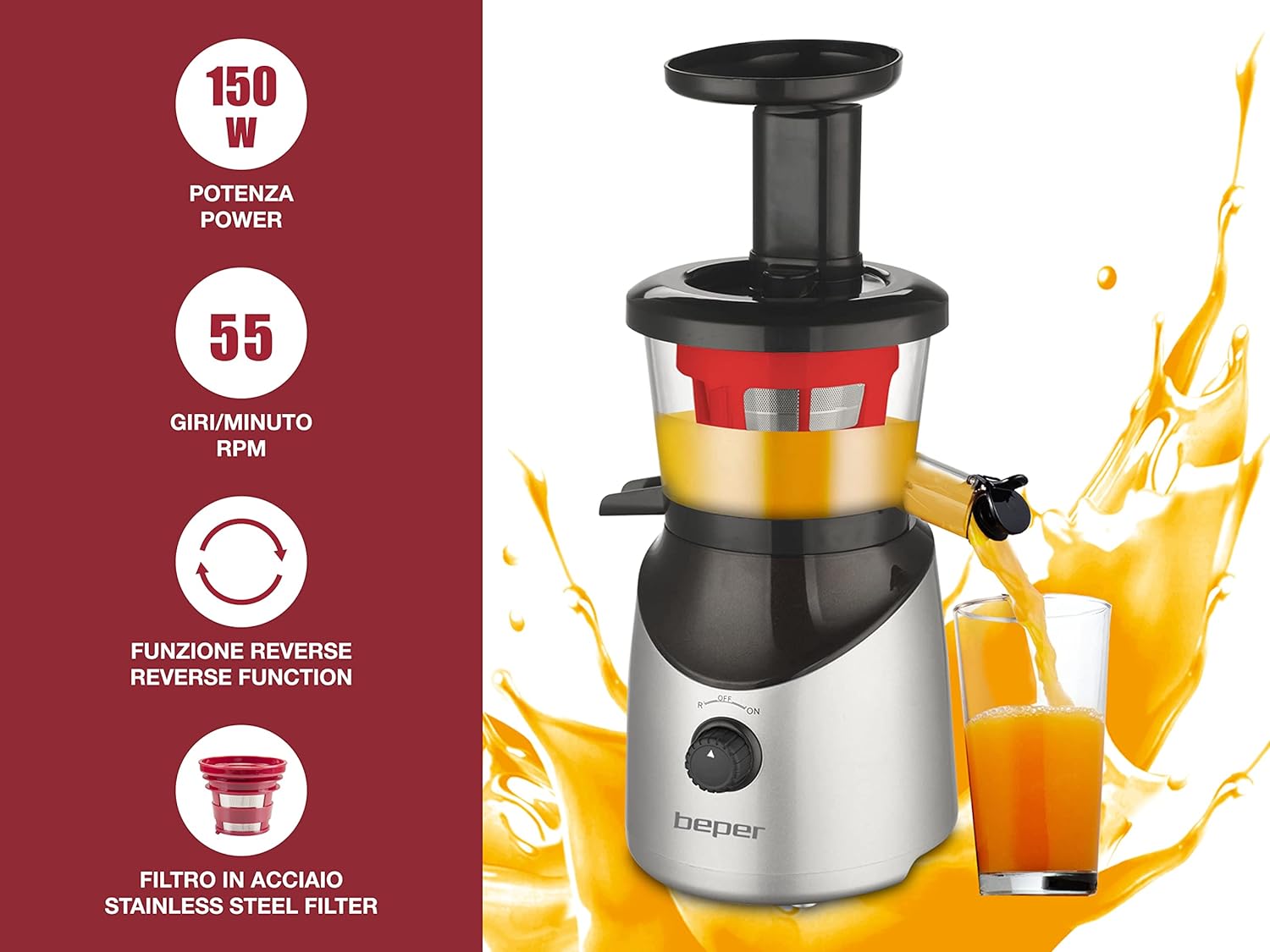 Beper 90421 odšťavňovač Slow Juicer, 150W