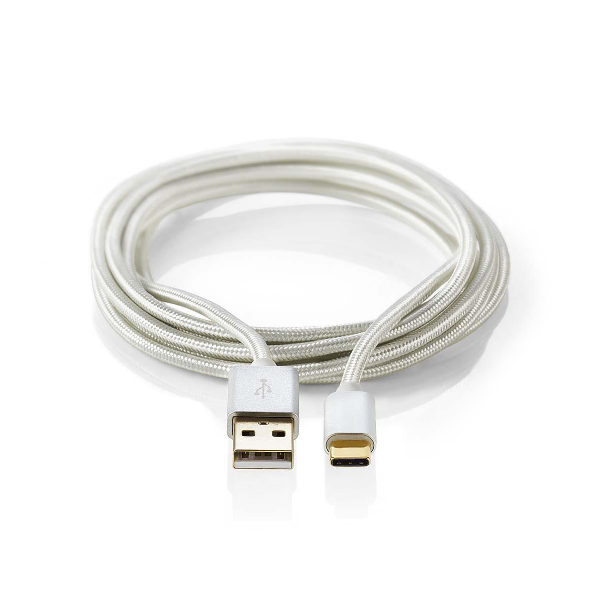 Nedis Fabritallic CCTB61600AL20 propojovací kabel USB 3.1 zástrčka USB A - zástrčka USB C, 2 m, stříbrná