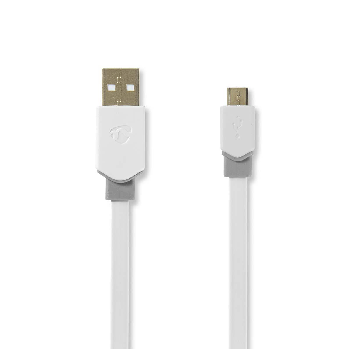 Nedis CCBW60500WT10 plochý propojovací kabel USB 2.0 zástrčka USB A - zástrčka USB micro B, 1 m, bílá