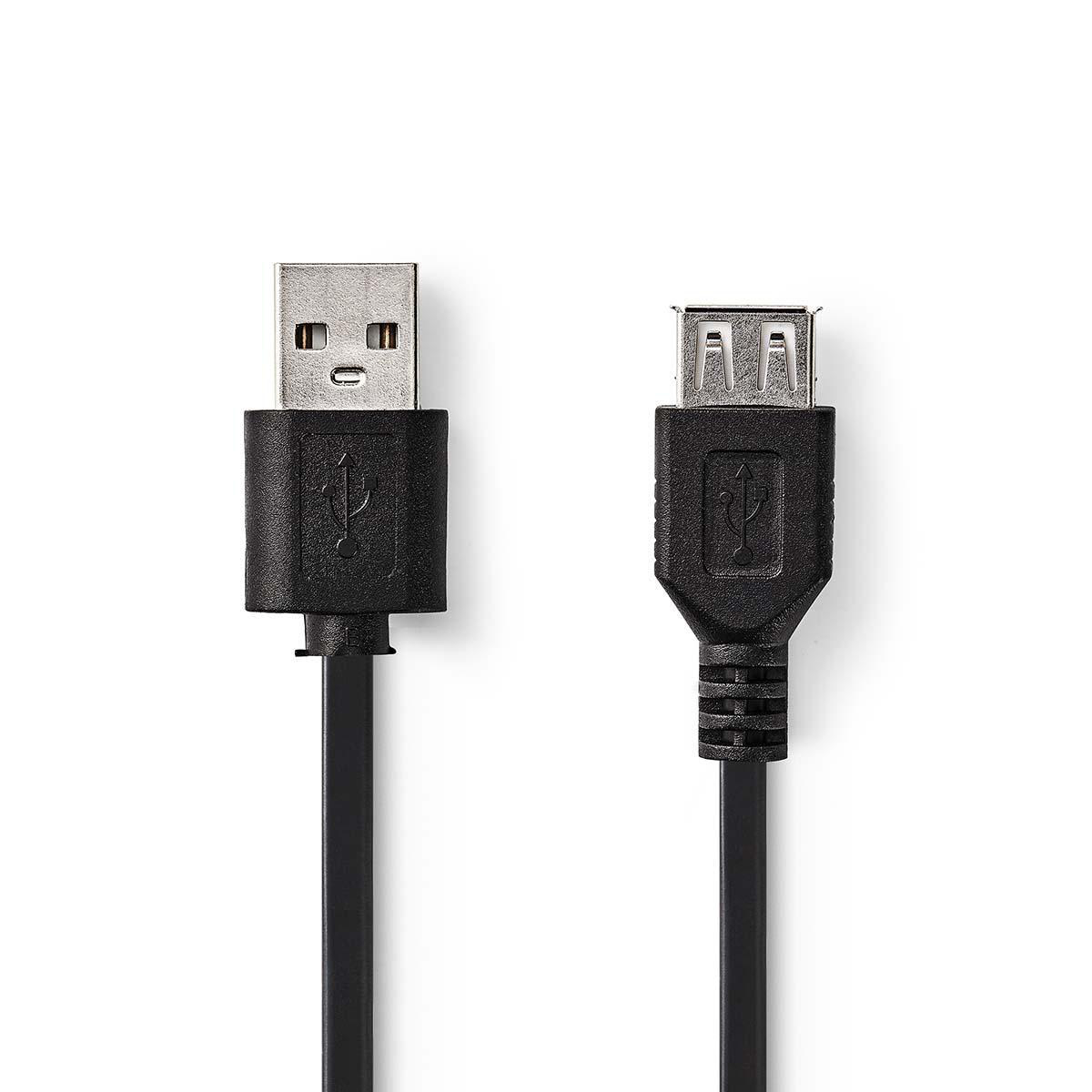 Nedis prodlužovací kabel USB 2.0 zástrčka USB A - zásuvka USB A, 2 m, černá (CCGP60010BK20)