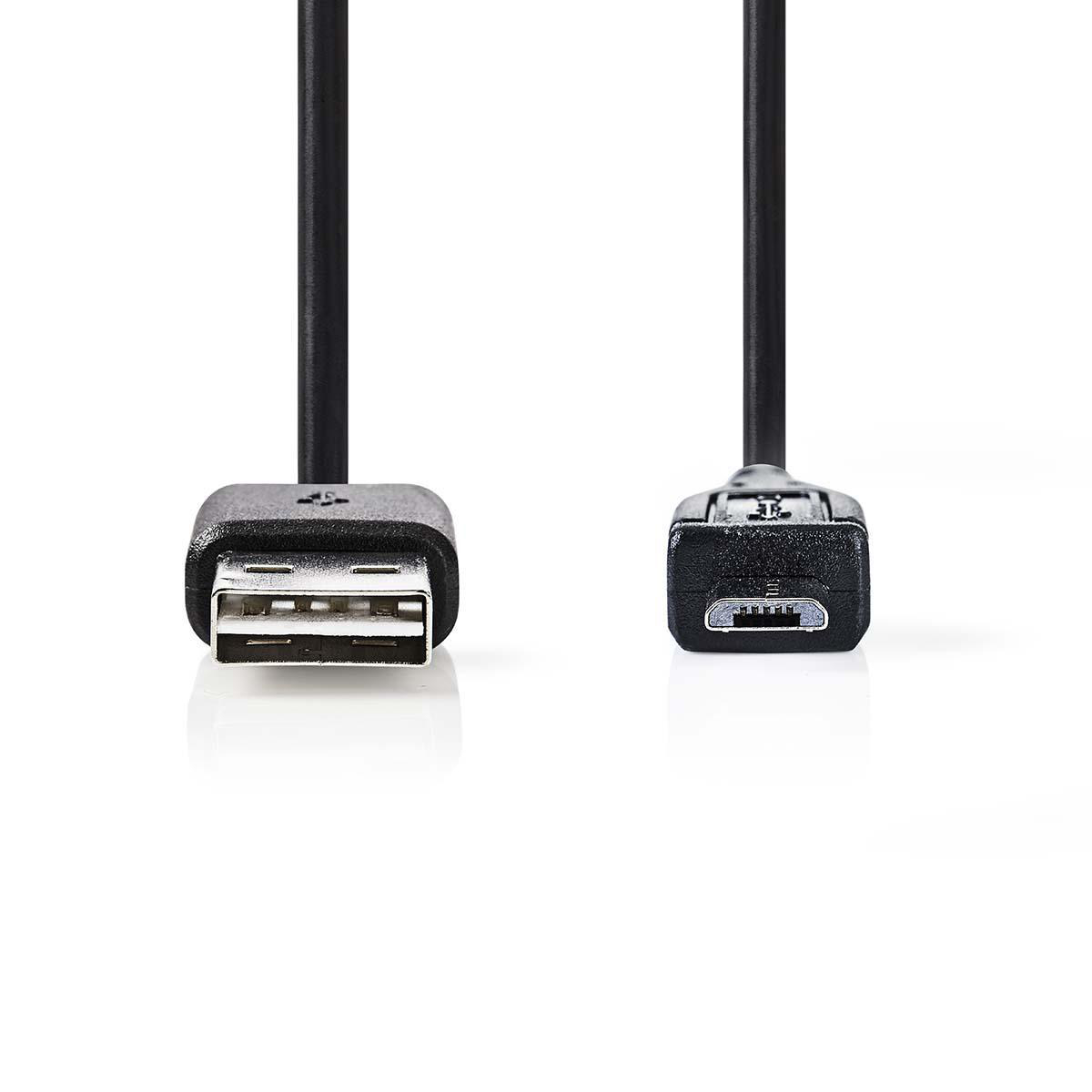 Nedis propojovací kabel USB 2.0 zásuvka USB A - zástrčka USB micro B, 0.2 m, černá (CCGP60570BK02)