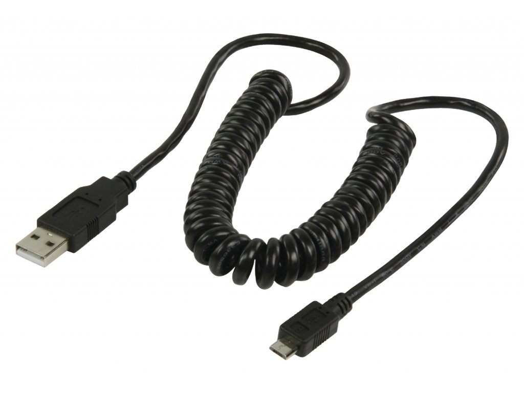 Nedis kroucený propojovací kabel USB 2.0 zástrčka USB A - zástrčka USB micro B, 2 m, černá (CCGP60540BK20)