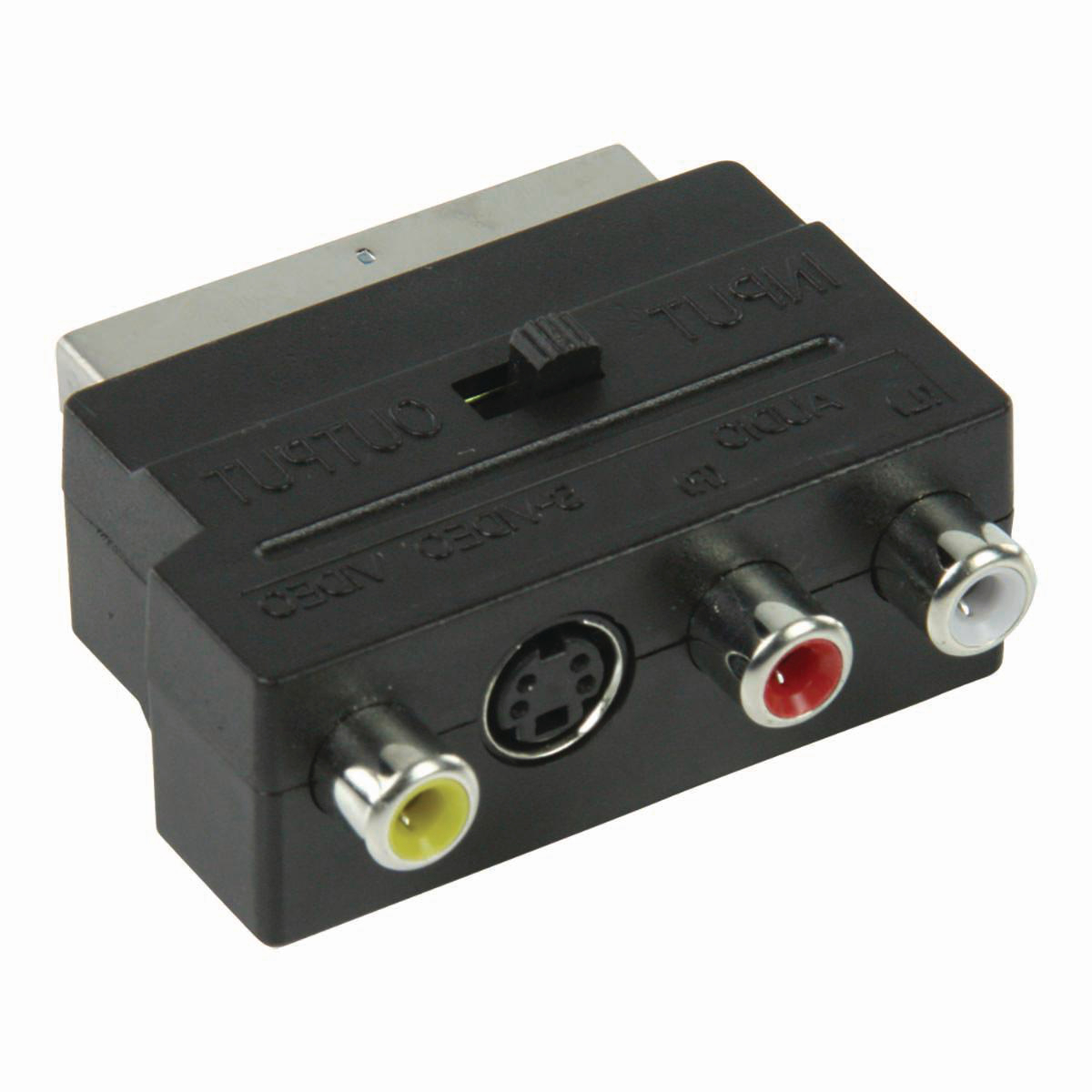 Nedis přepínatelný adaptér zástrčka SCART - zásuvka S-Video + 3x CINCH, černá (CVGP31902BK)