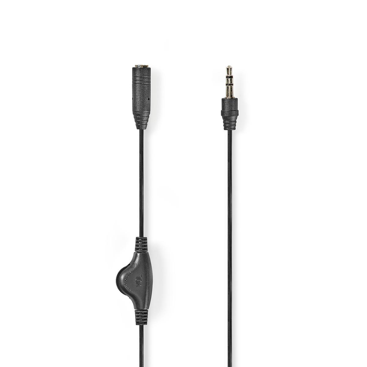 Nedis stereo audio kabel s ovládáním hlasitosti, zástrčka Jack 3.5 mm - zásuvka Jack 3.5 mm, 1 m, černá (CAGB22090BK10)