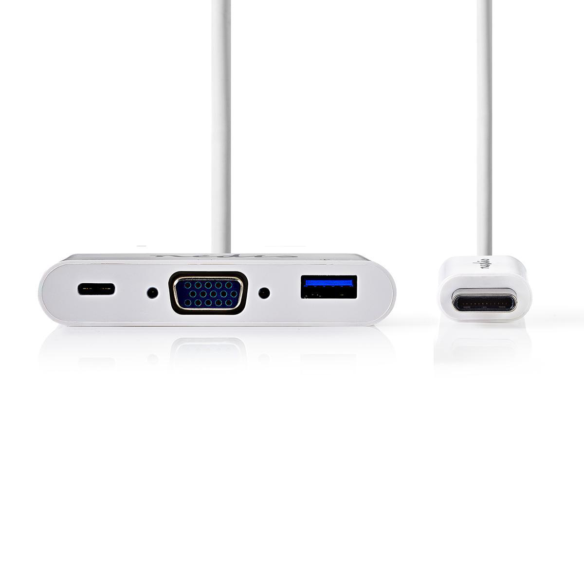 Kabel Adaptéru USB Typ-C | Typ-C Zástrčka - A Zásuvka / Typ-C Zásuvka / VGA Zásuvka | 0,2 m | Bílá barva