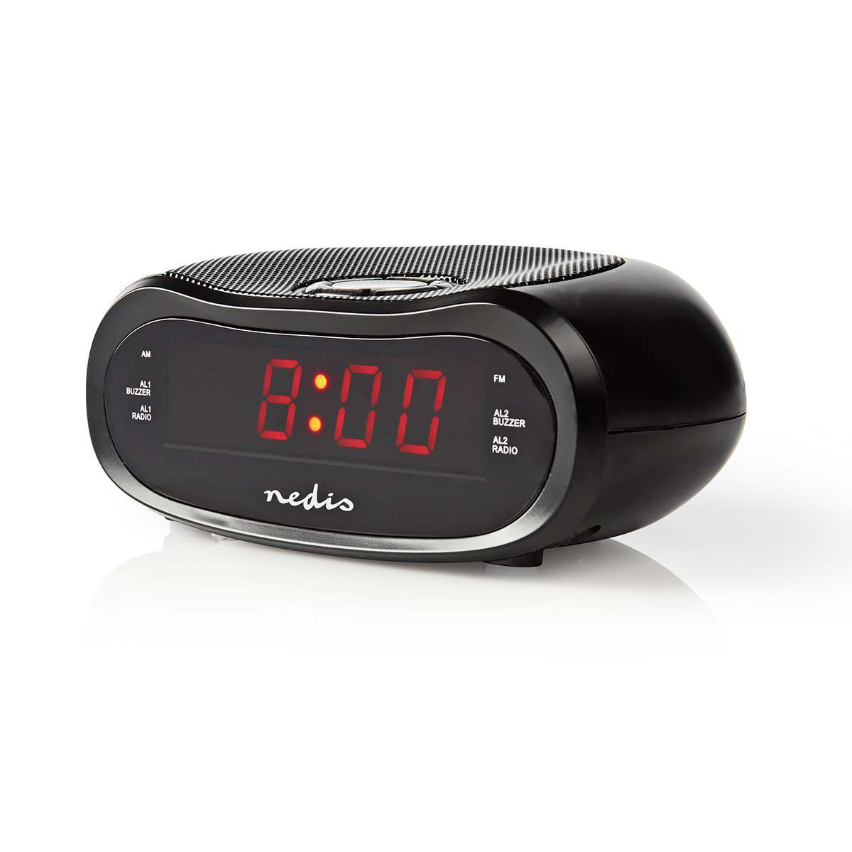 Nedis CLAR001BK budík s rádiem, 0.6" LED displej, FM rádio 20 předvoleb, duální budík