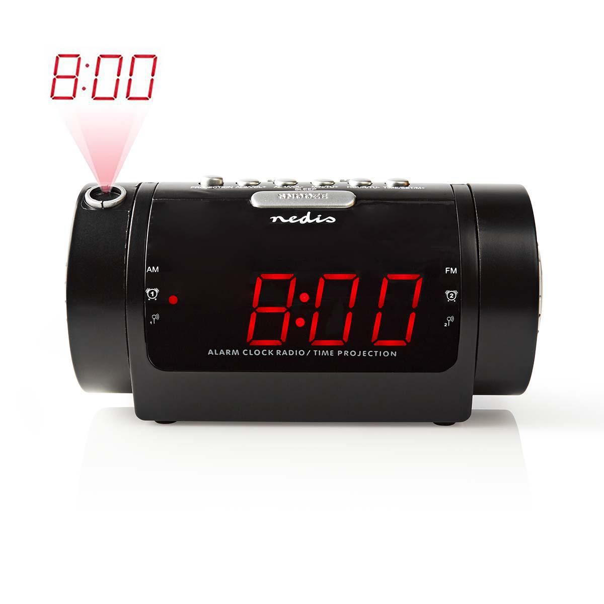 Nedis CLAR005BK budík s rádiem s projekcí času, 0.9" LED displej, FM rádio, duální budík