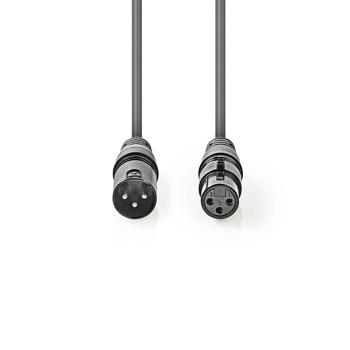 Nedis symetrický XLR kabel XLR 3pin zástrčka - XLR 3pin zásuvka, 10 m (COTG15010GY100)