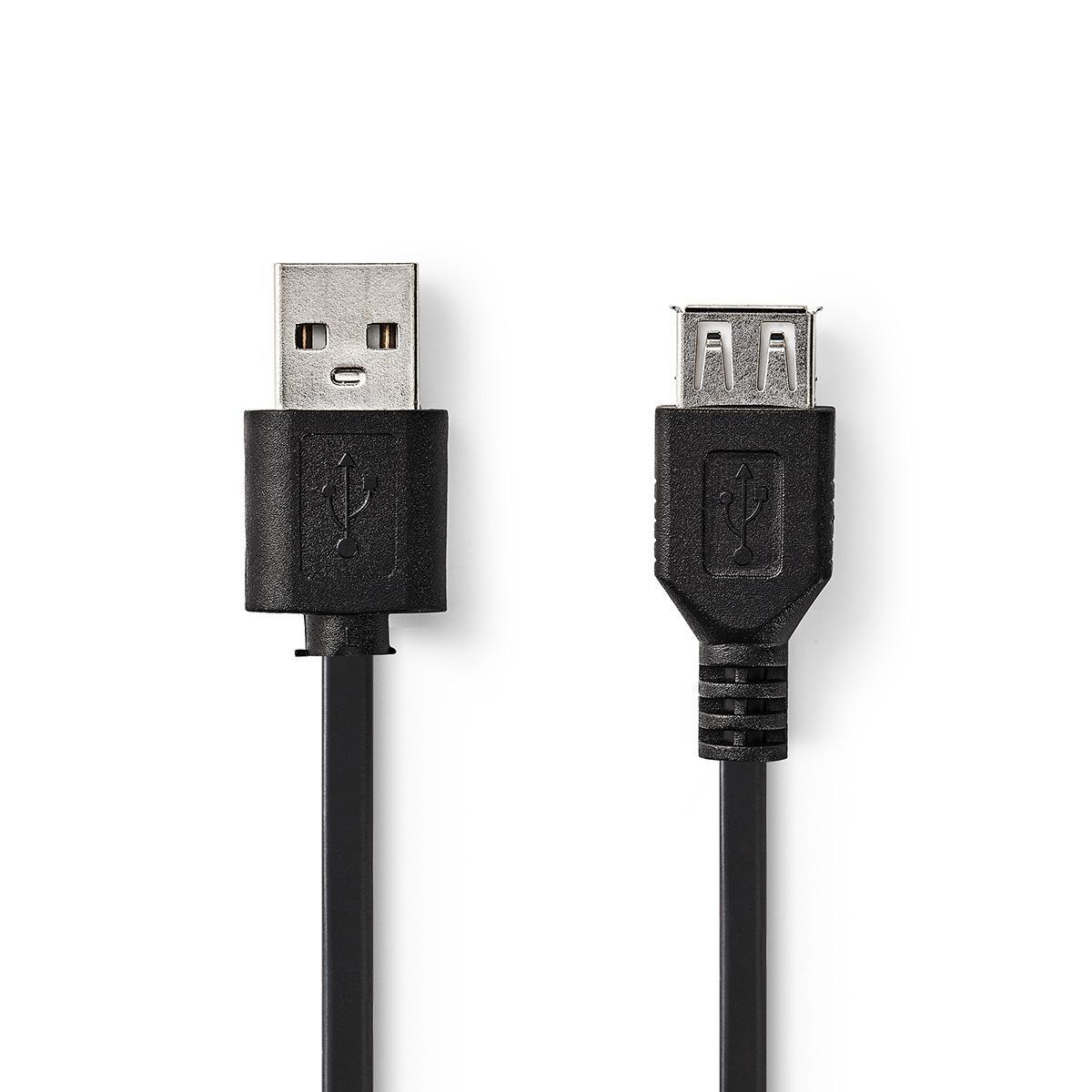 Nedis prodlužovací kabel USB 2.0 zástrčka USB A - zásuvka USB A, 2 m, černá (CCGT60010BK20)