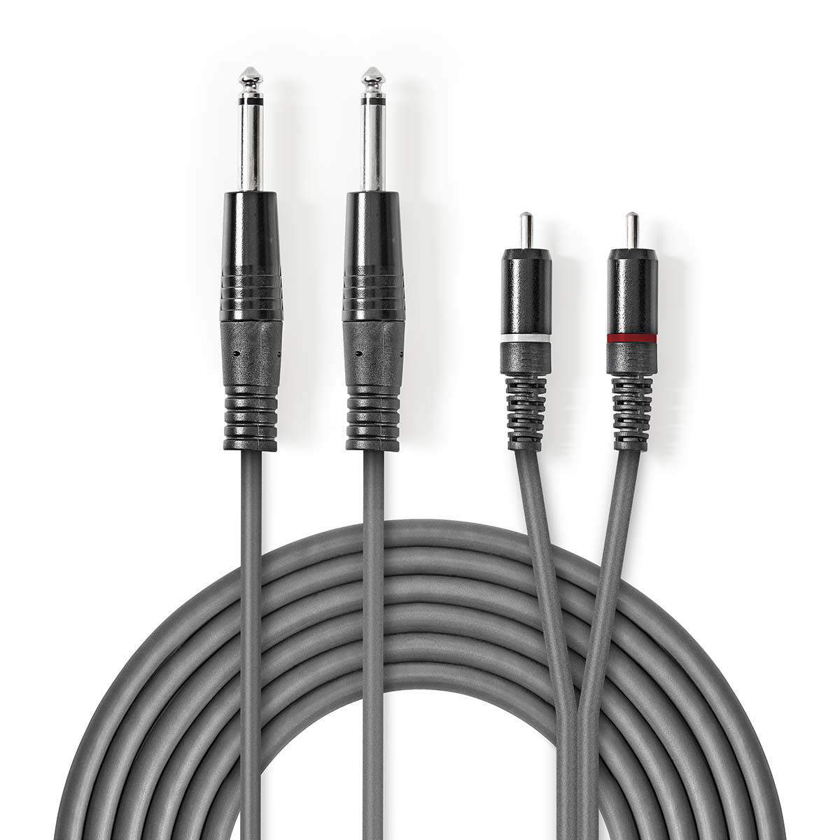 Nedis symetrický stereo audio kabel 2 x 6.35mm zástrčka - 2x CINCH zástrčka, 1.5 m (COTH23320GY15)