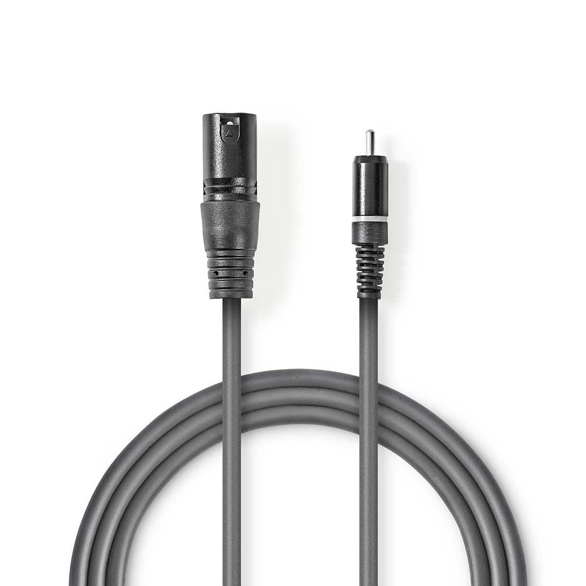Nedis nesymetrický mono audio kabel XLR 3pin zástrčka - CINCH zástrčka, 1.5 m (COTH15205GY15)