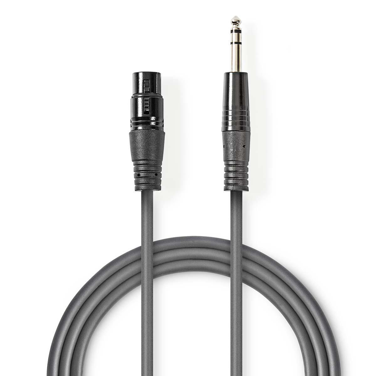 Nedis symetrický XLR kabel XLR 3pin zásuvka - 6.35mm zástrčka, 1.5 m (COTH15110GY15)
