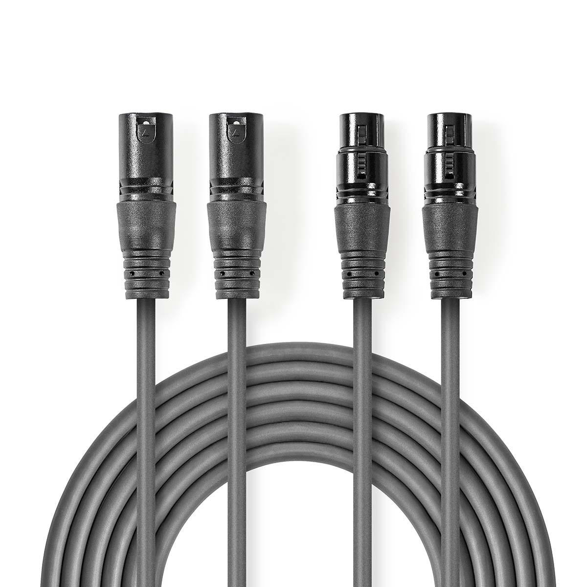 Nedis symetrický stereo audio kabel 2x XLR 3pin zástrčka - 2x XLR 3pin zásuvka, 3 m ( COTH15030GY30)