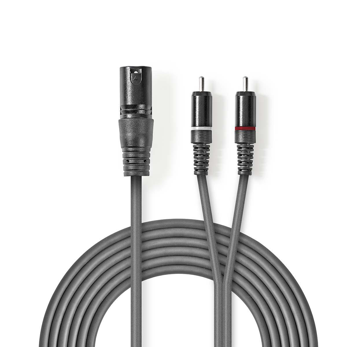 Nedis XLR stereo kabel XLR 3pin zástrčka - 2x CINCH zástrčka, 1.5 m (COTH15200GY15)