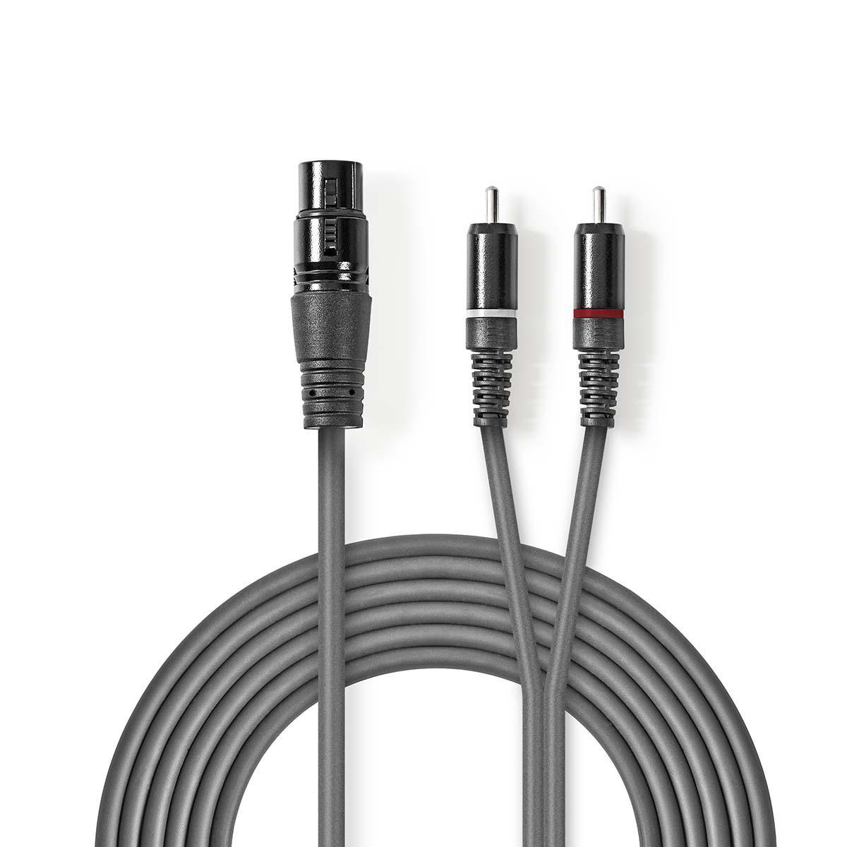 Nedis XLR stereo kabel XLR 3pin zásuvka - 2x CINCH zástrčka, 1.5 m (COTH15220GY15)