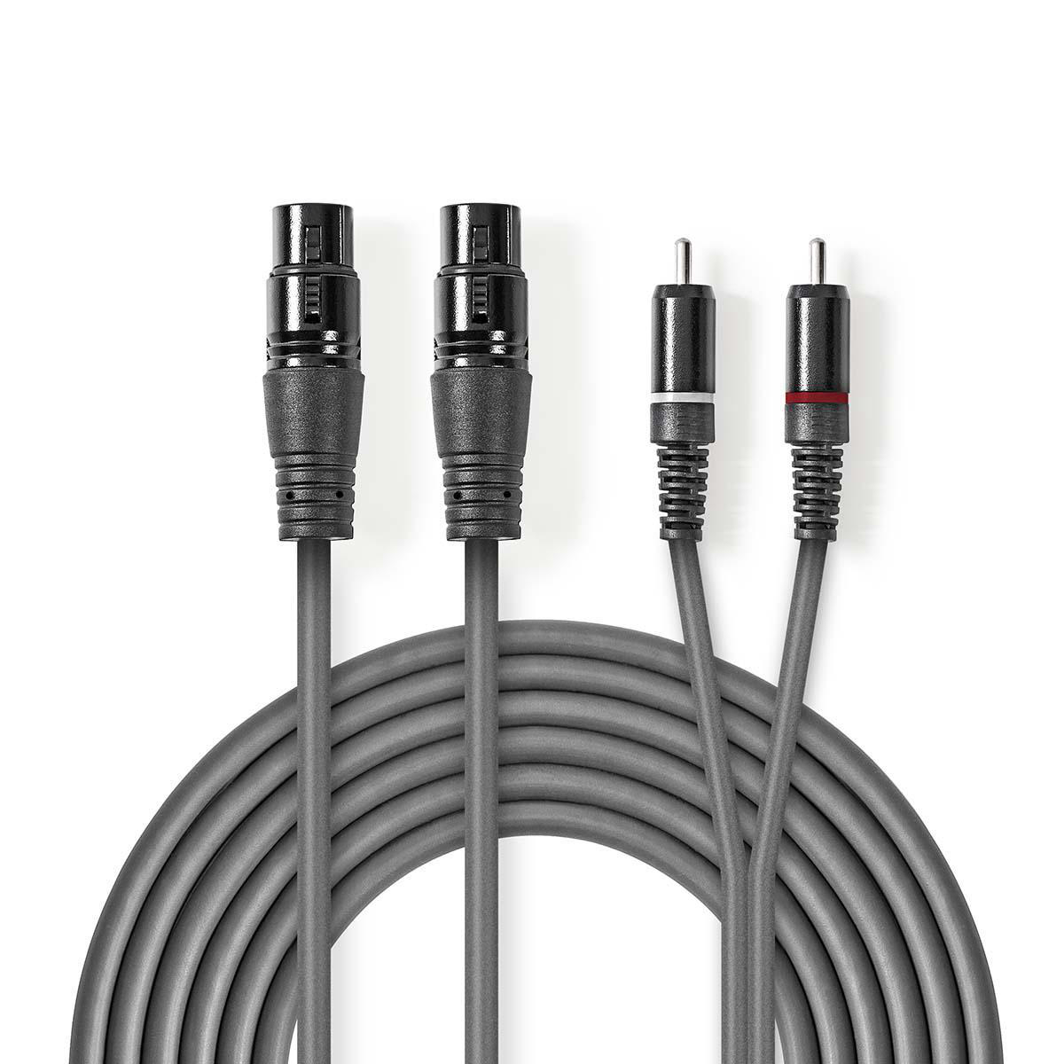 Nedis symetrický stereo audio kabel 2x XLR 3pin zásuvka - 2x CINCH zástrčka, 1.5 m (COTH15230GY15)
