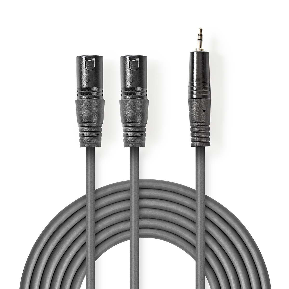 Nedis XLR stereo kabel 2x XLR 3pin zástrčka - 3.5mm zástrčka, 1.5 m (COTH15310GY15)